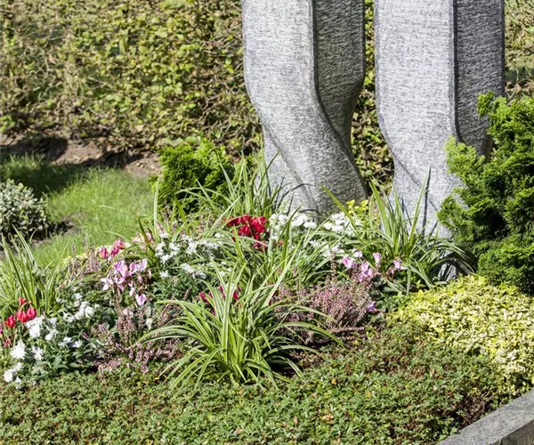 Im Mai bekommt das Grab seine Sommerbepflanzung